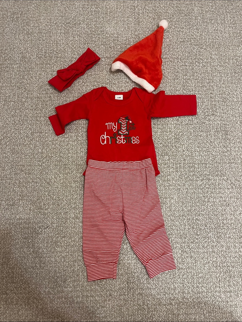 Red Baby Christmas Outfit Set - 'My 1st Christmas' Top & Striped Pants